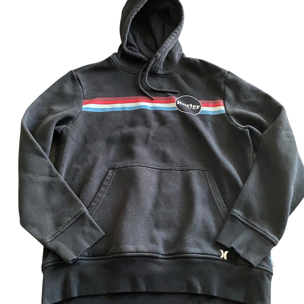 Hurley‎ Boys Juniors Black Hoodie with Red and Blue Stripes Size S